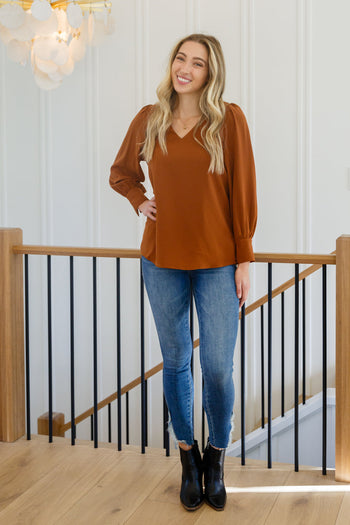 Enjoy This Moment V Neck Blouse In Toffee Ave Shops