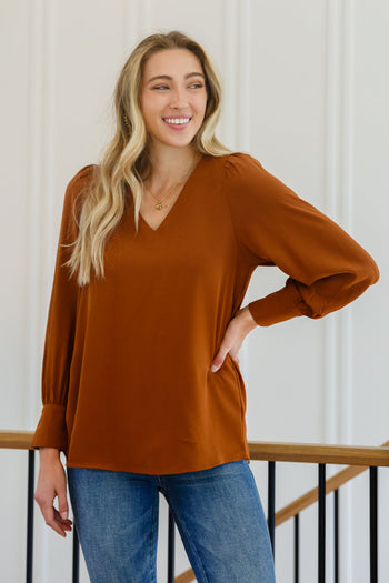 Enjoy This Moment V Neck Blouse In Toffee Ave Shops