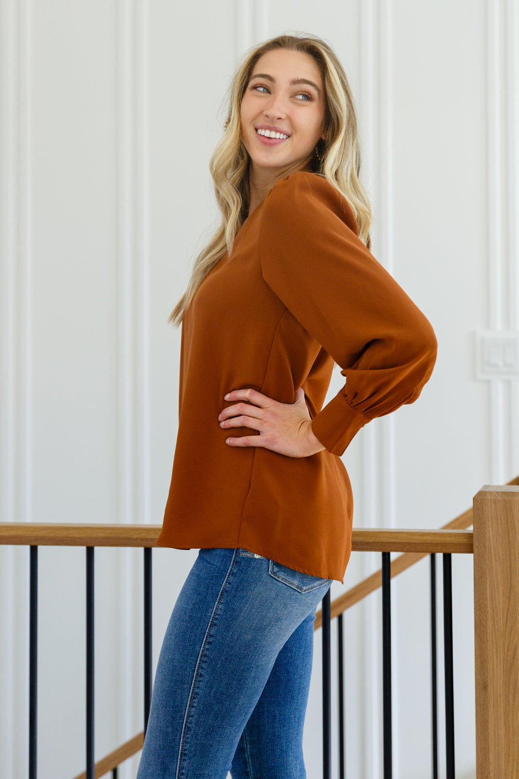 Enjoy This Moment V Neck Blouse In Toffee Ave Shops