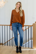 Enjoy This Moment V Neck Blouse In Toffee Ave Shops