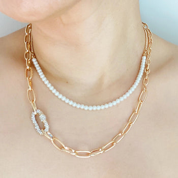 Classic Duo Layered Pearl Necklace Set Ellisonyoung.com