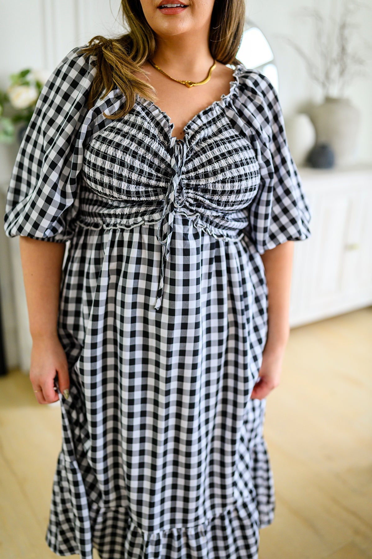 Greenville Gingham Midi Dress Ave Shops