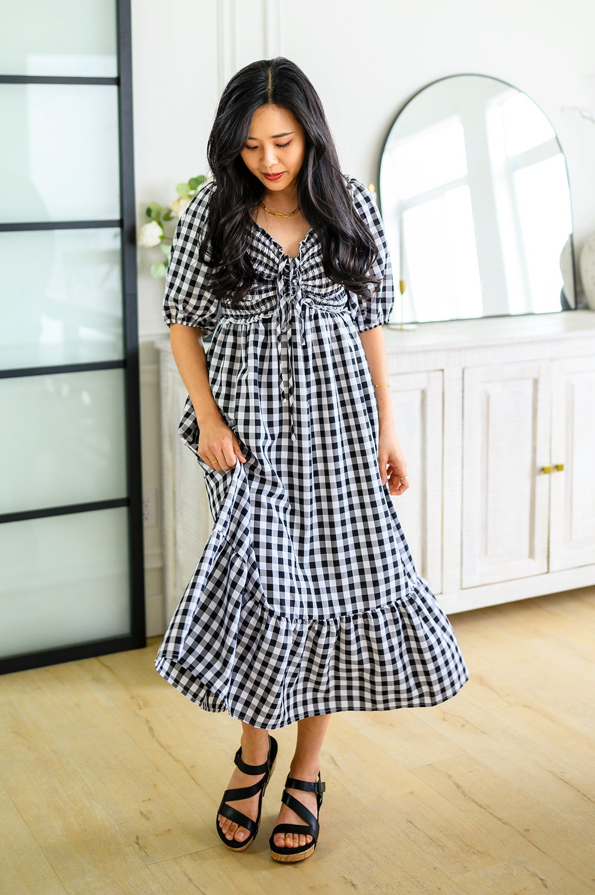 Greenville Gingham Midi Dress Ave Shops