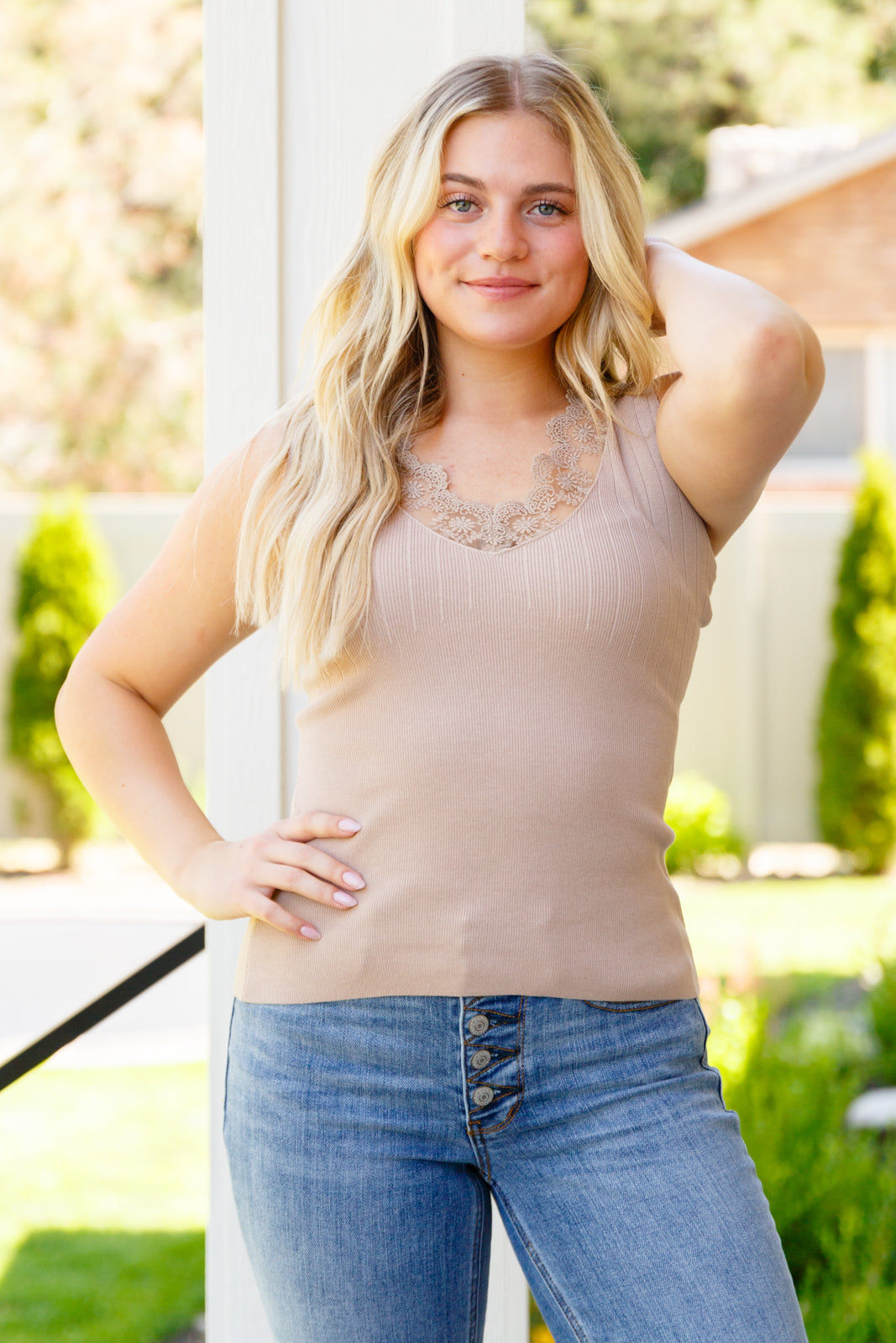 I Can Love You Better Lace Tank in Taupe Ave Shops