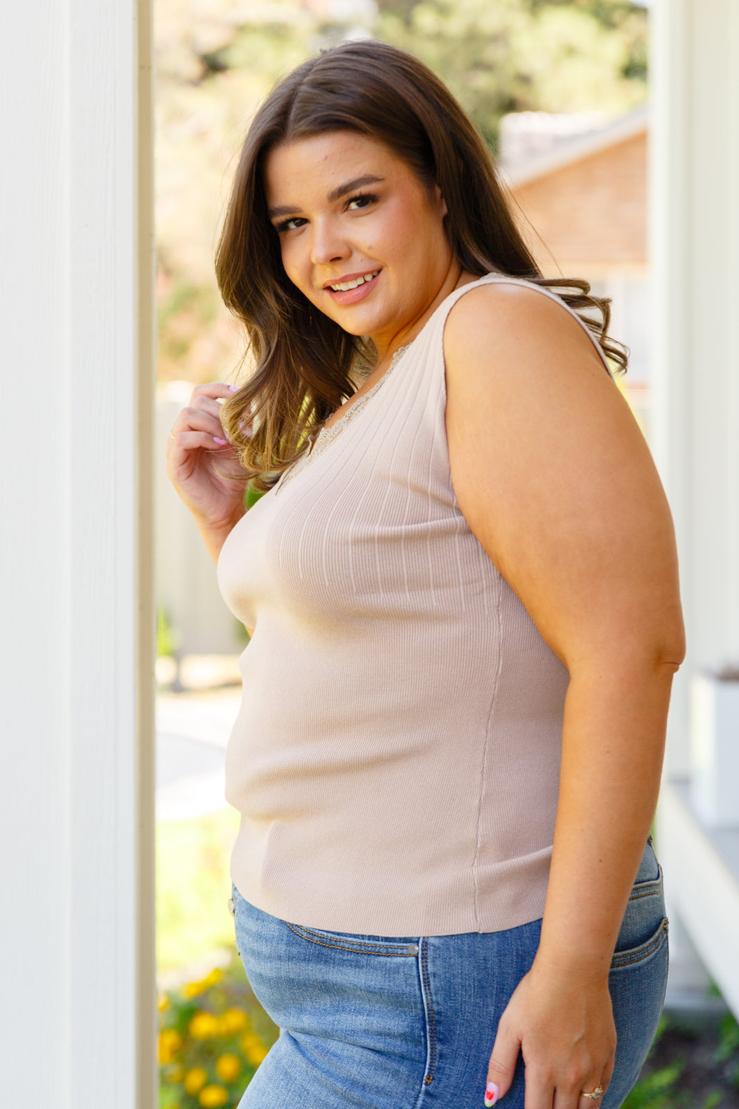 I Can Love You Better Lace Tank in Taupe Ave Shops