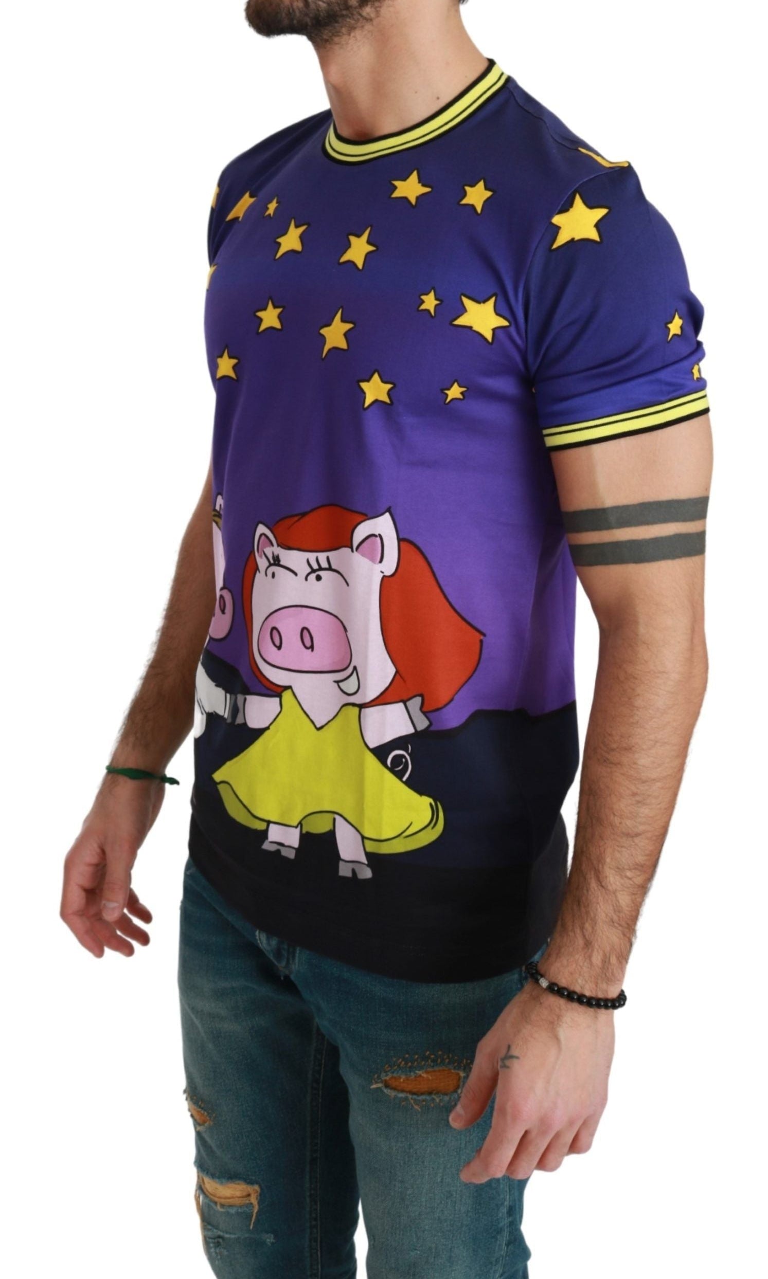 Dolce & Gabbana Purple  Cotton Top 2019 Year of the Pig  T-shirt GENUINE AUTHENTIC BRAND LLC