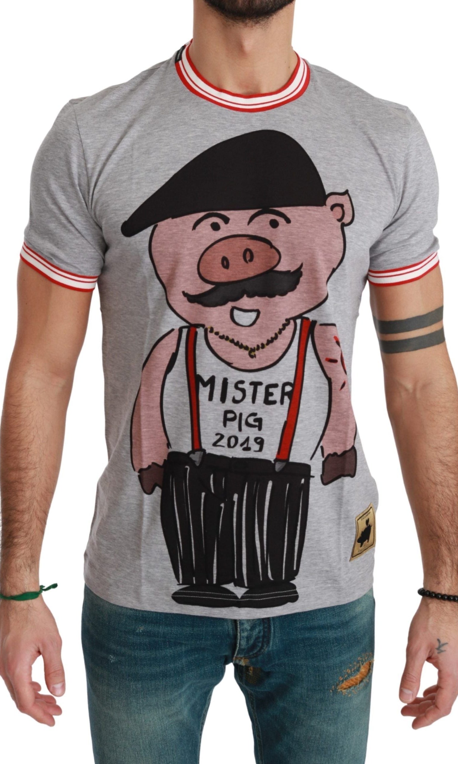 Dolce & Gabbana Gray Cotton Top 2019 Year of the Pig T-shirt GENUINE AUTHENTIC BRAND LLC