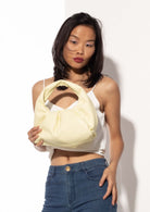 Marshmallow Croissant Bag in Soft Leather, Bright Yellow Bob Oré