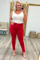 Ruby High Rise Control Top Garment Dyed Skinny Jeans in Red Ave Shops