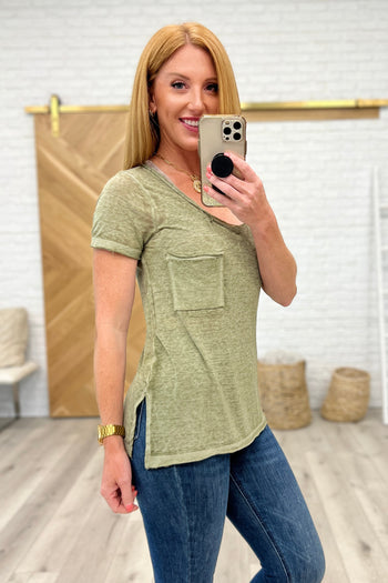 Melange Burnout V-Neck T-Shirt in Light Olive Ave Shops