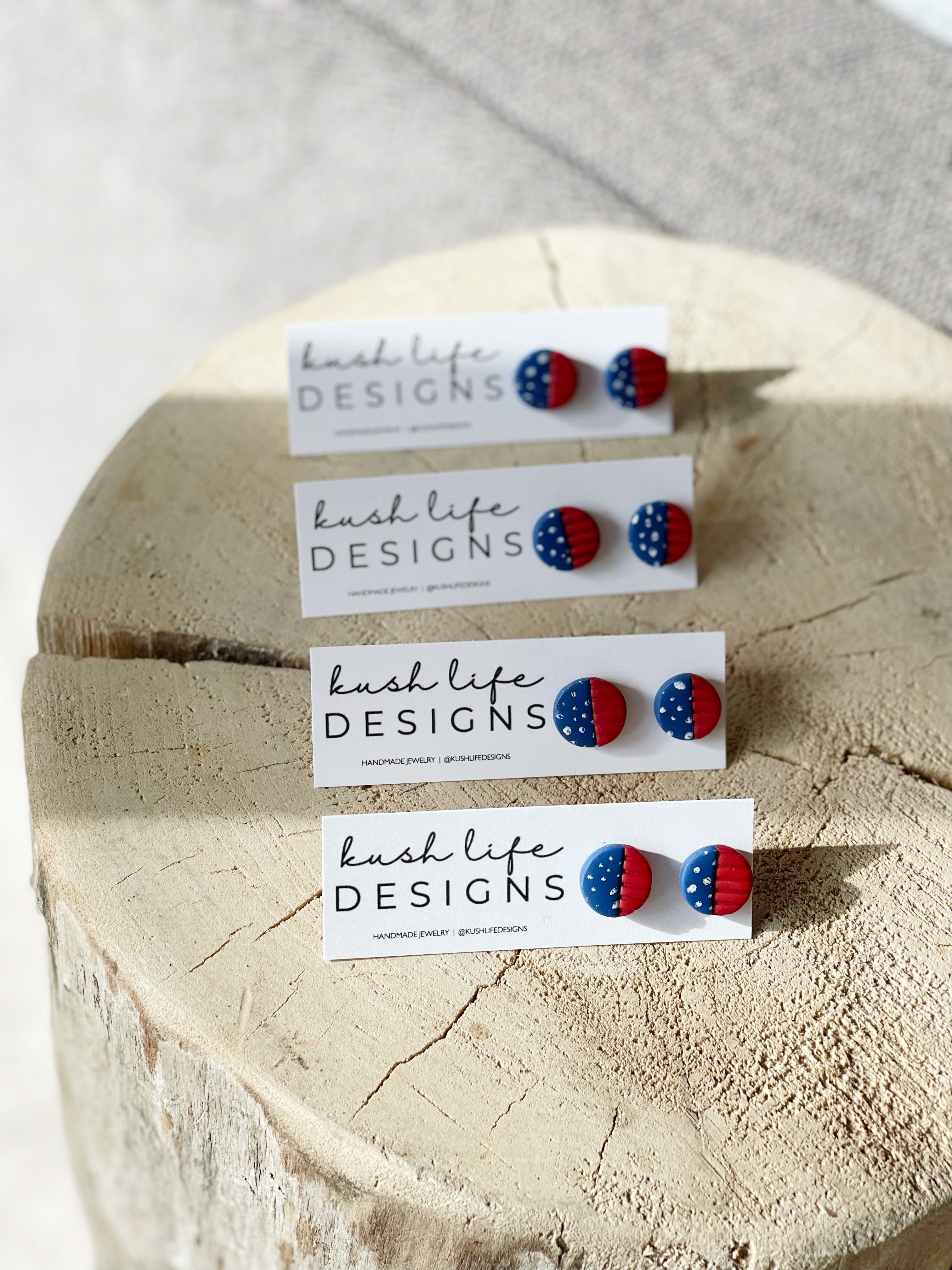 Clay Earrings | Red White & Blue Flag Studs Kush Life Designs