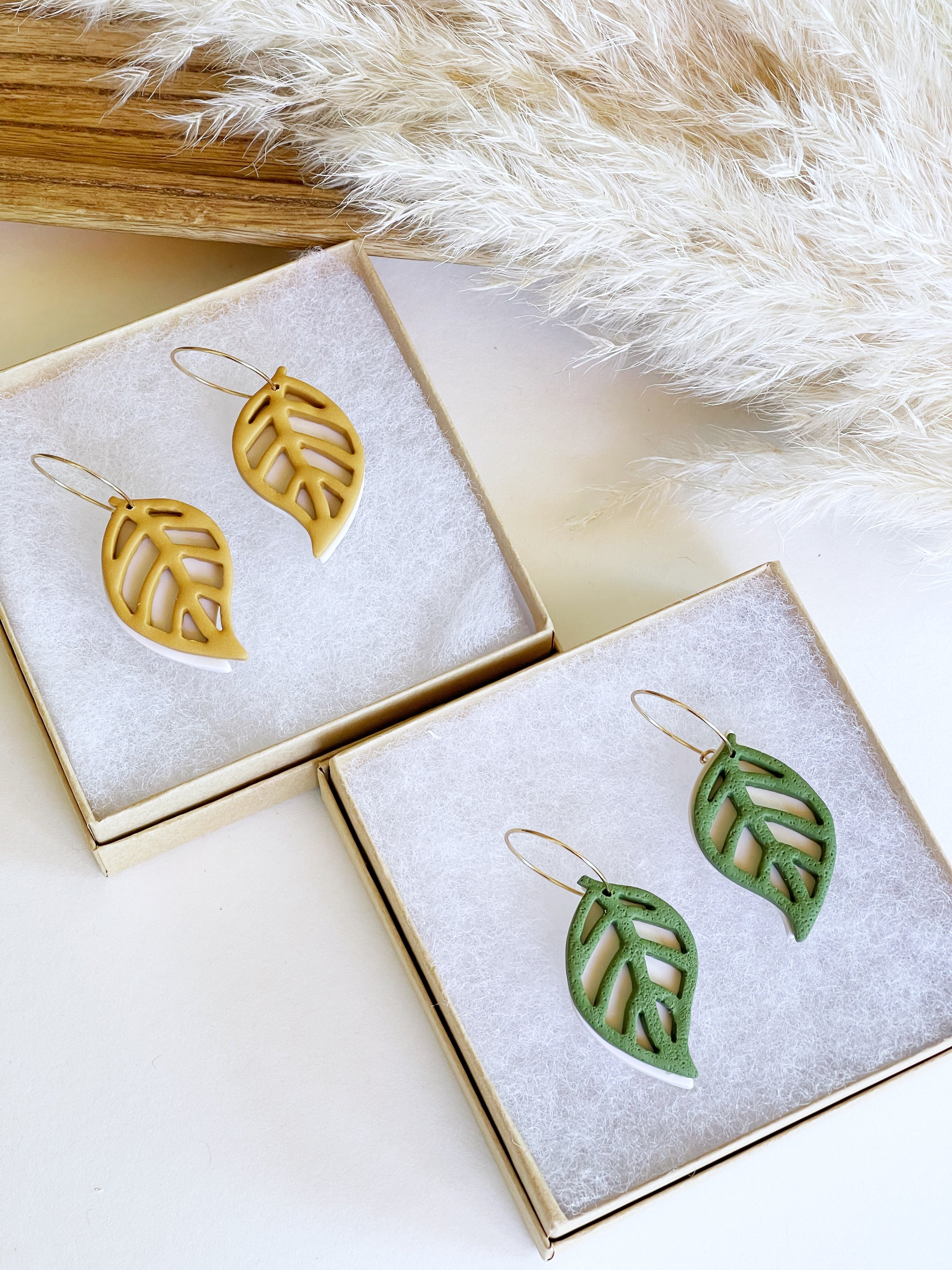 Clay Earrings | Double Leaf Window Hoops Kush Life Designs