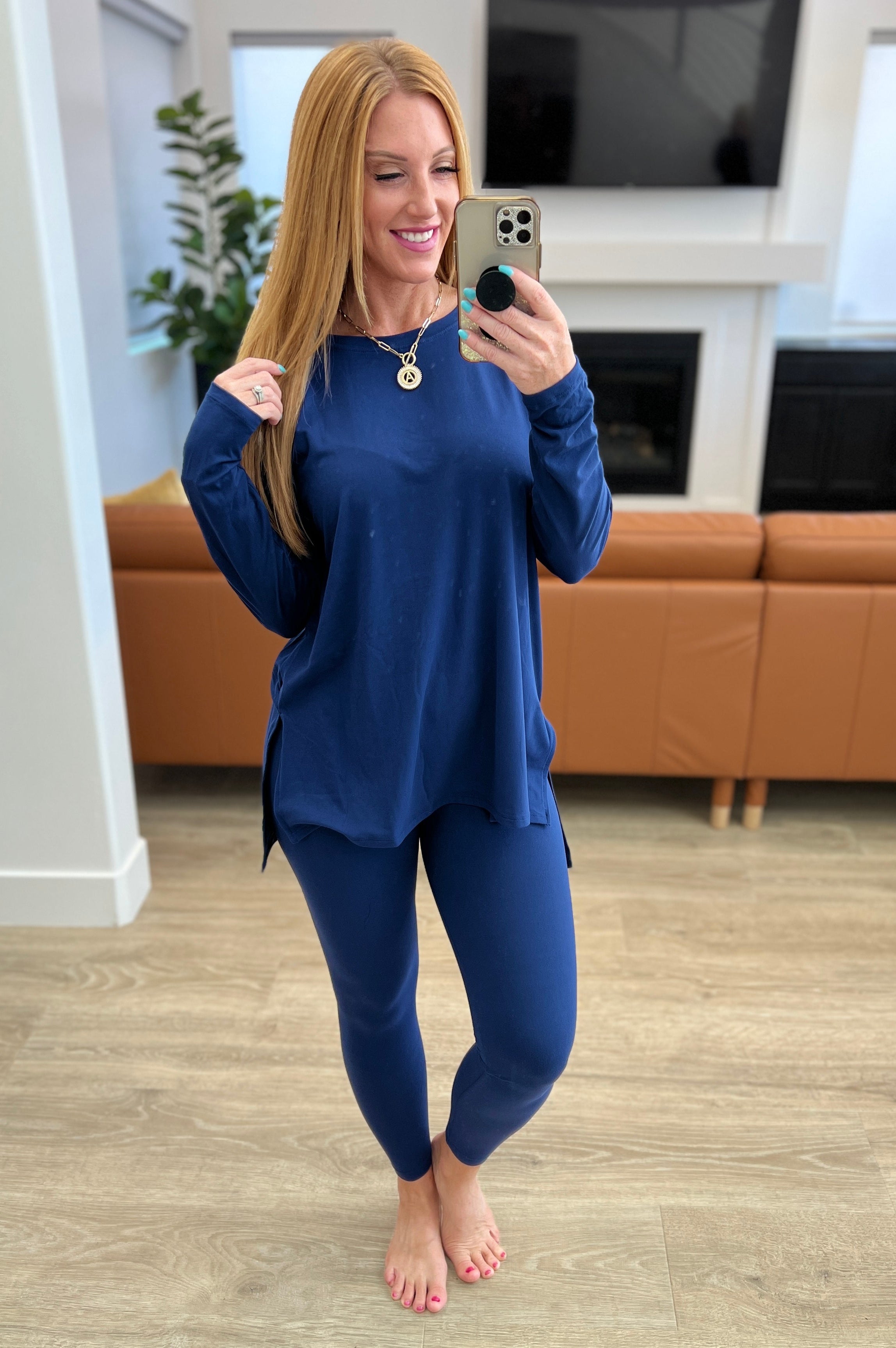 Buttery Soft Long Sleeve Loungewear Set in Light Navy |   |  Casual Chic Boutique