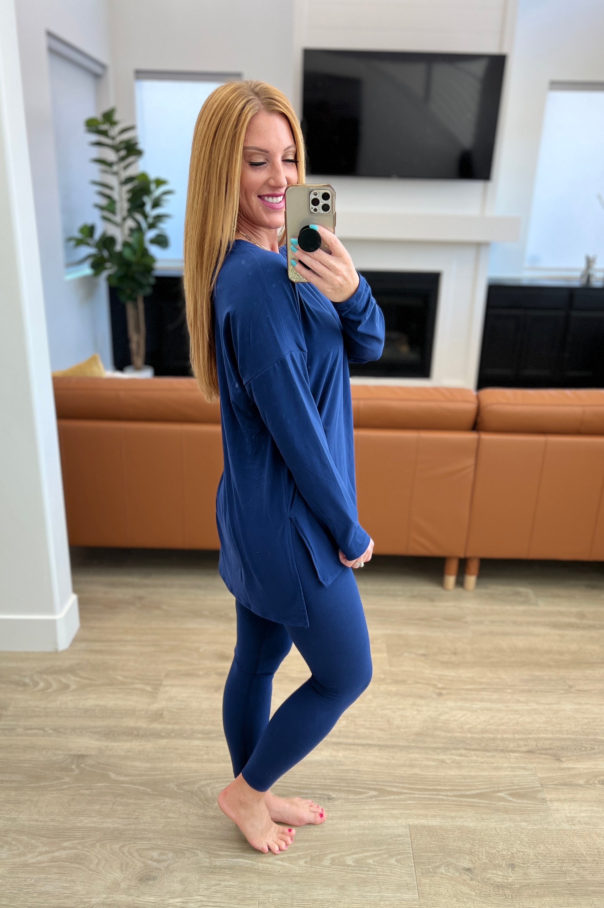 Buttery Soft Long Sleeve Loungewear Set in Light Navy |   |  Casual Chic Boutique