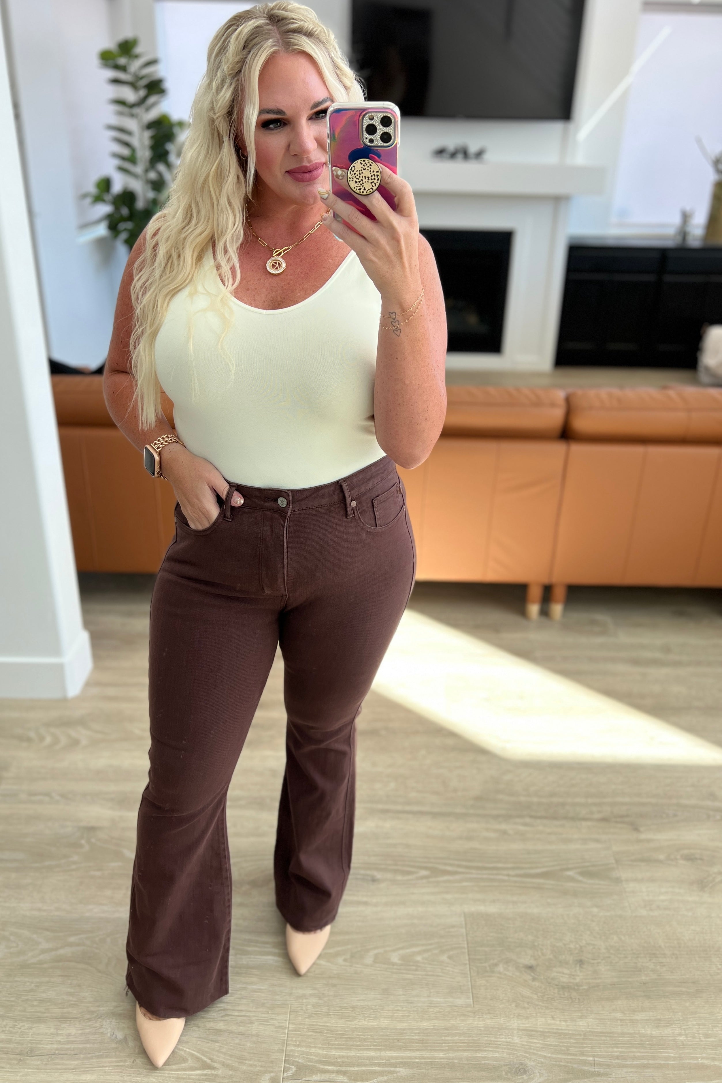 Sienna High Rise Control Top Flare Jeans in Espresso Ave Shops