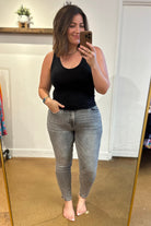 Charlotte High Rise Stone Wash Slim Jeans in Gray Ave Shops