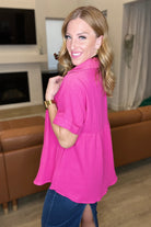 Gauze Button Down Babydoll Blouse in Hot Pink Ave Shops