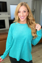 Ribbed Brushed Hacci Sweater in Light Teal Ave Shops