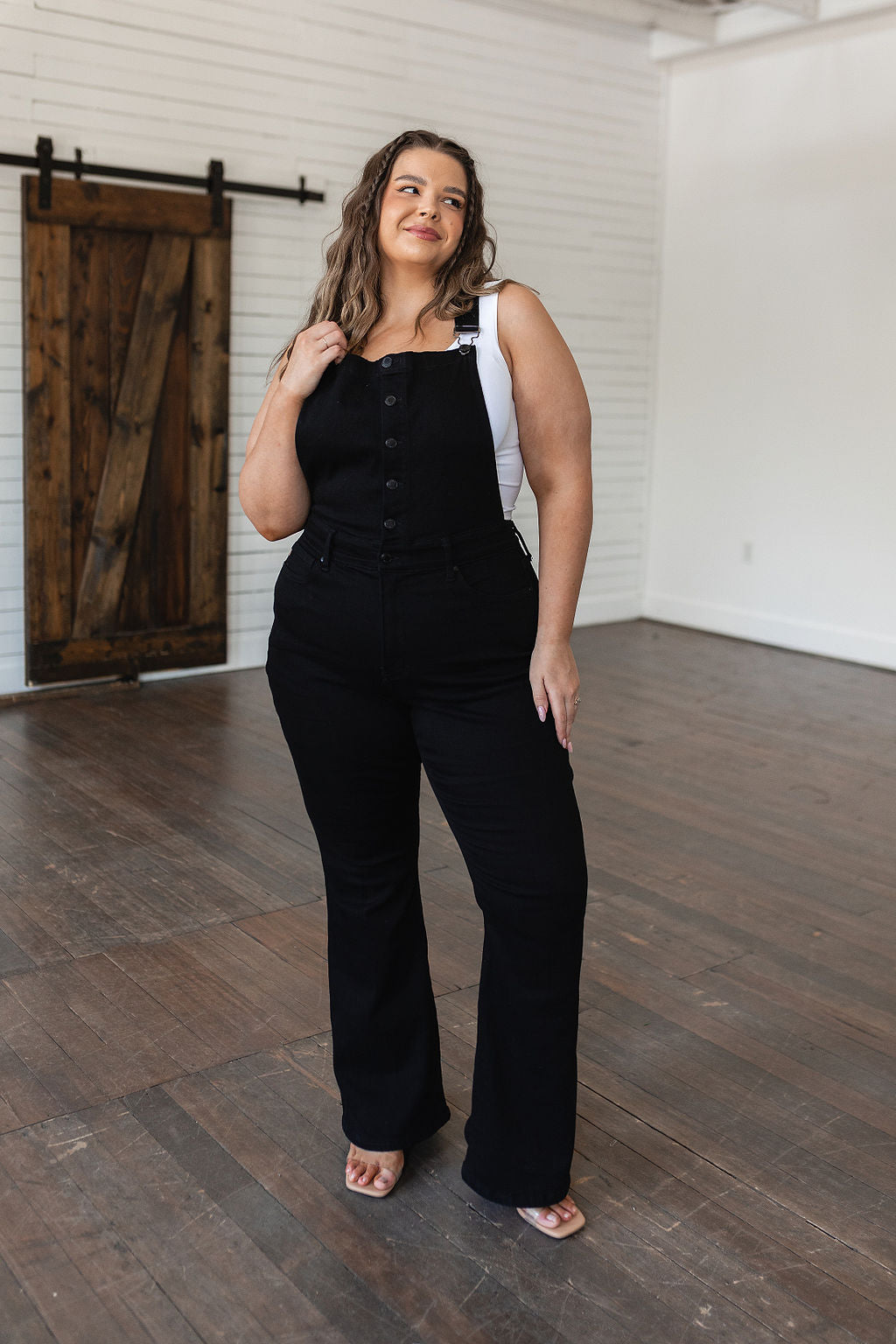 Imogene Control Top Retro Flare Overalls in Black Ave Shops