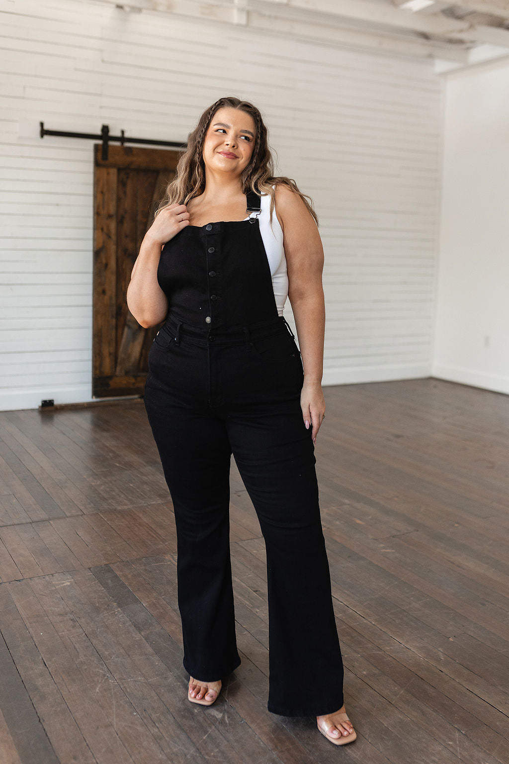 Imogene Control Top Retro Flare Overalls in Black Ave Shops