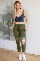Kick Back Distressed Joggers in Olive Ave Shops