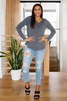 Lacey Long Sleeve V Neck In Gray Ave Shops
