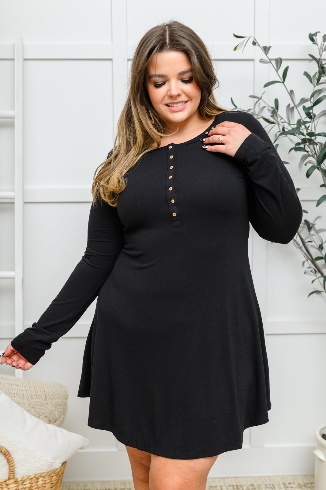 Long Sleeve Button Down Dress In Black Ave Shops
