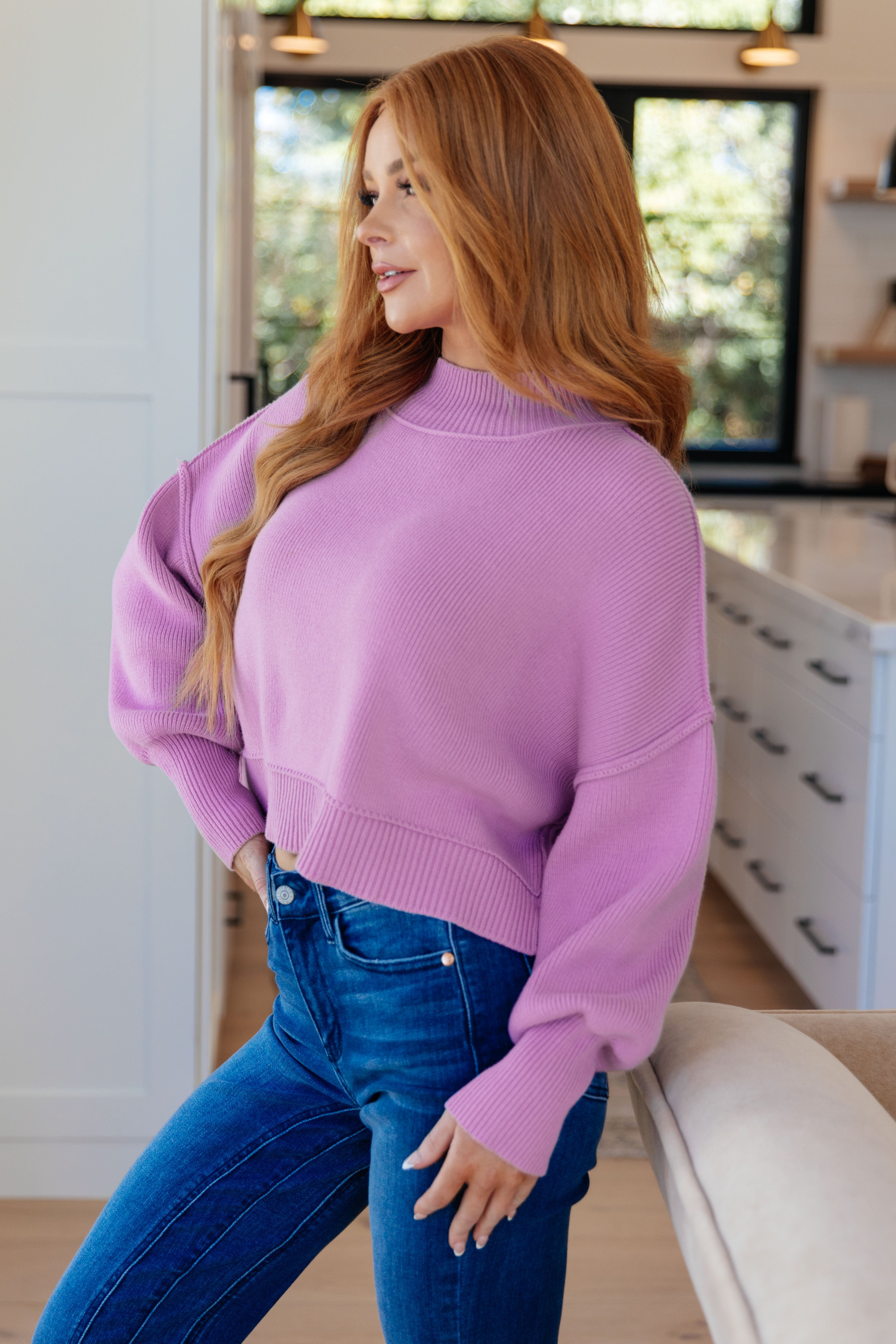 Mags Side Slit Cropped Sweater in Mauve Ave Shops