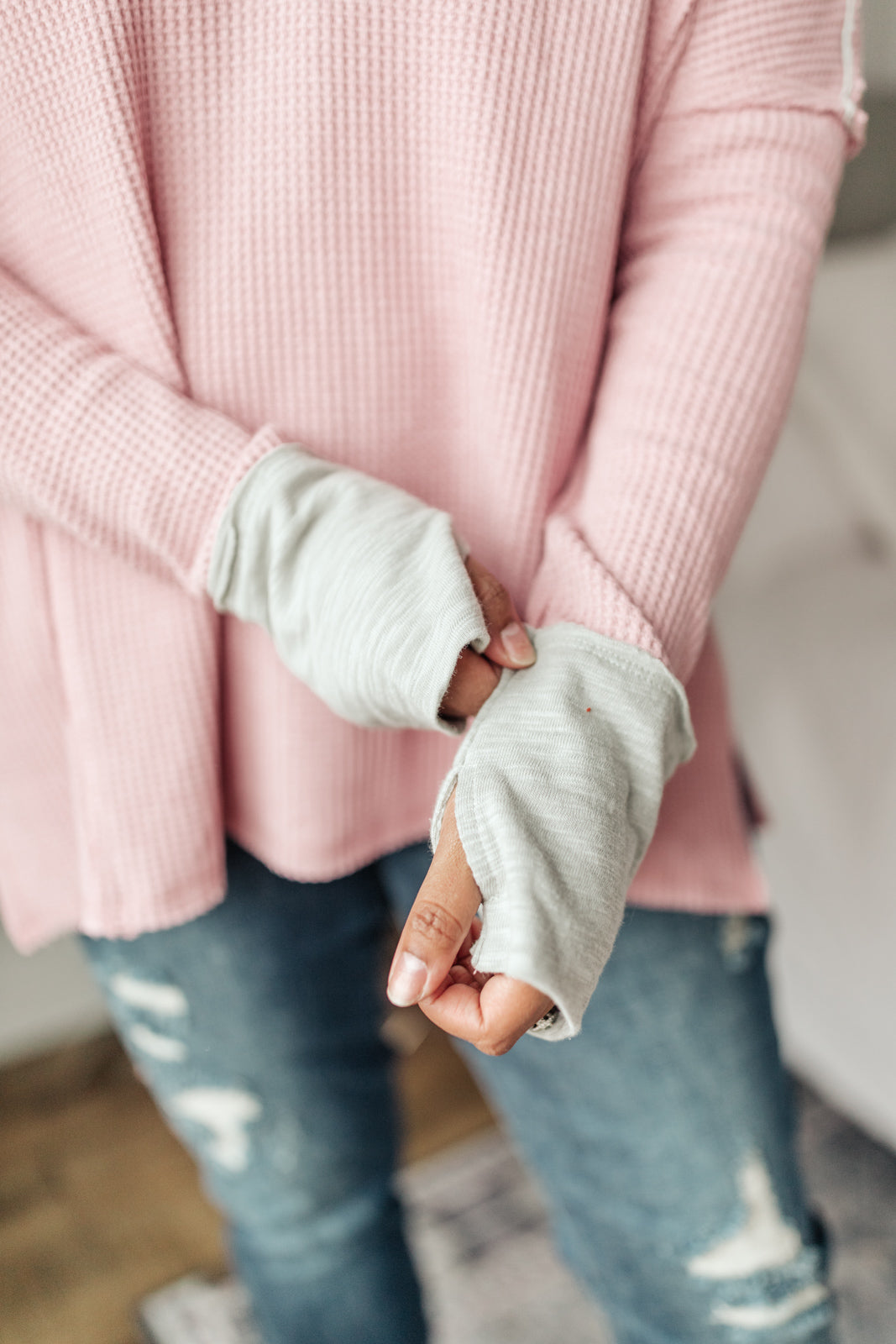 Mia Waffle Knit Long Sleeve In Pink Ave Shops