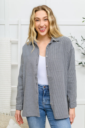 Mixed Houndstooth Button Up Top Ave Shops