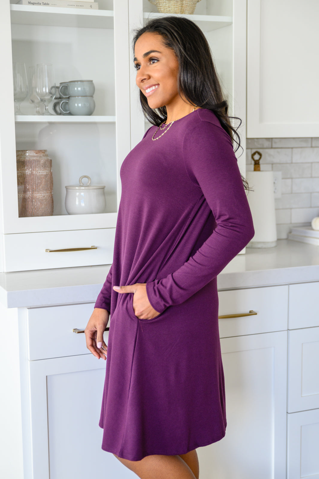 Most Reliable Long Sleeve Knit Dress In Plum Ave Shops