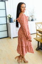 Now Is Your Chance Floral Midi Dress In Rust Ave Shops