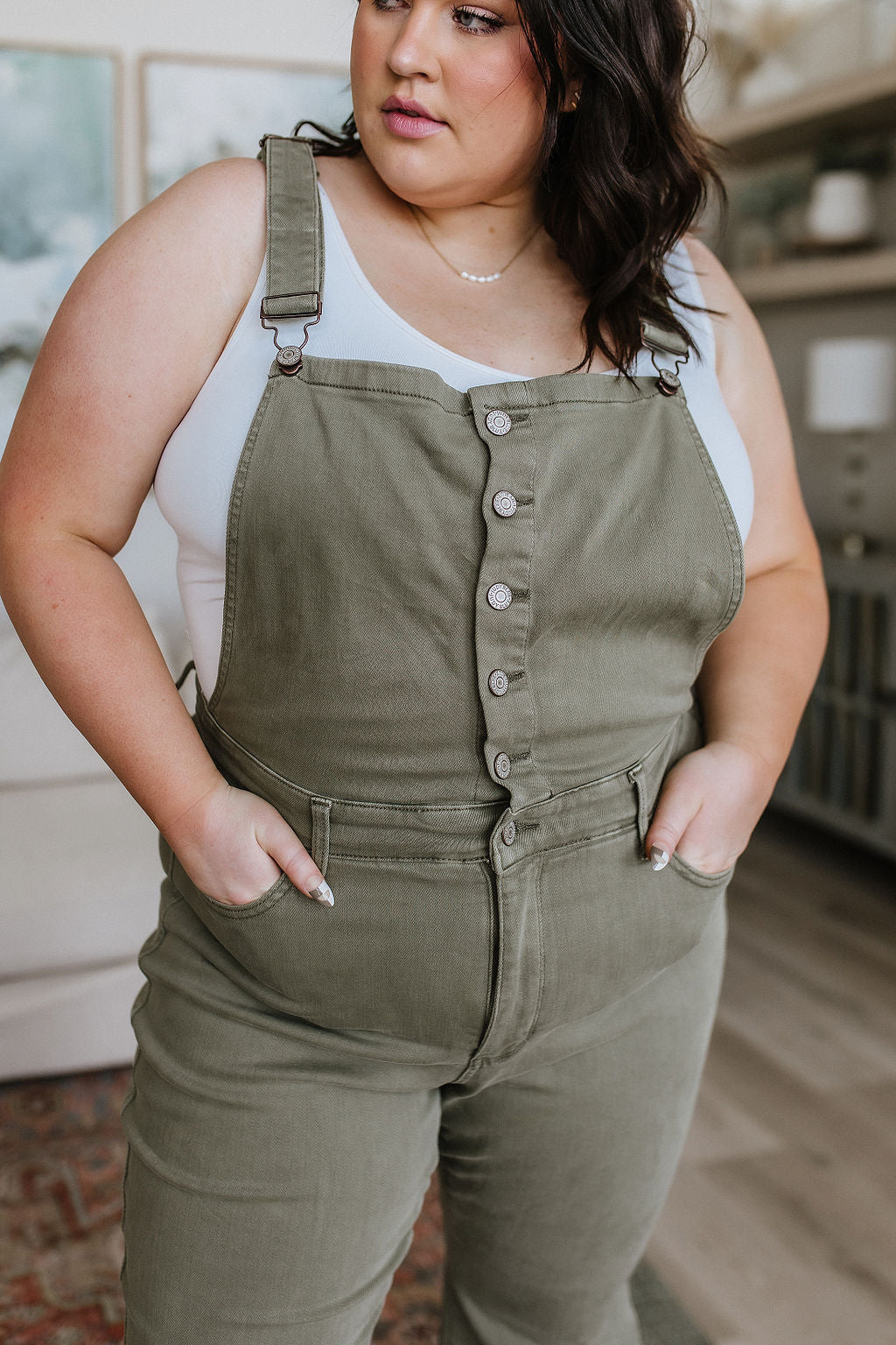 Olivia Control Top Release Hem Overalls in Olive |   |  Casual Chic Boutique
