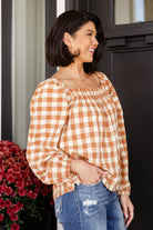 One Fine Afternoon Gingham Plaid Top In Caramel Ave Shops