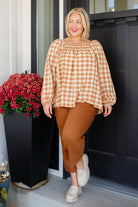 One Fine Afternoon Gingham Plaid Top In Caramel Ave Shops