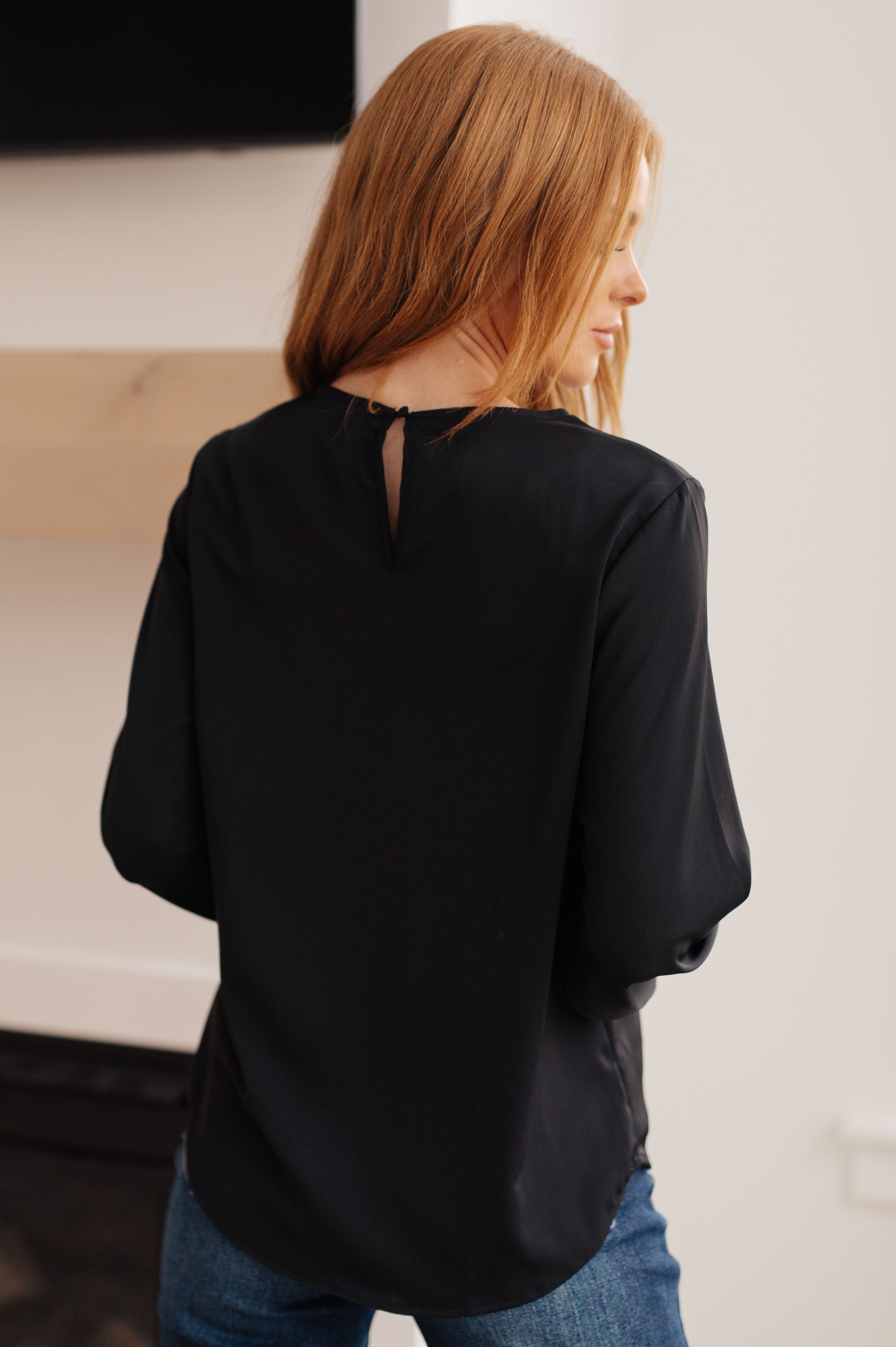 Peaceful Moments Smocked Sleeve Blouse in Black Ave Shops