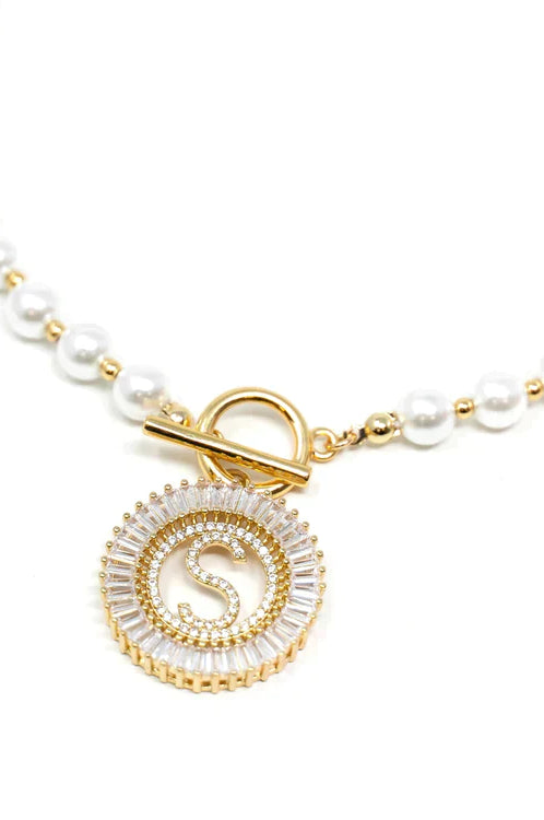 PREORDER: Pearl Chain Radiant Initial Necklace Ave Shops