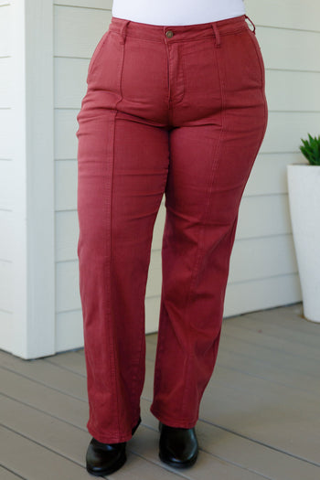 Phoebe High Rise Front Seam Straight Jeans in Burgundy Ave Shops