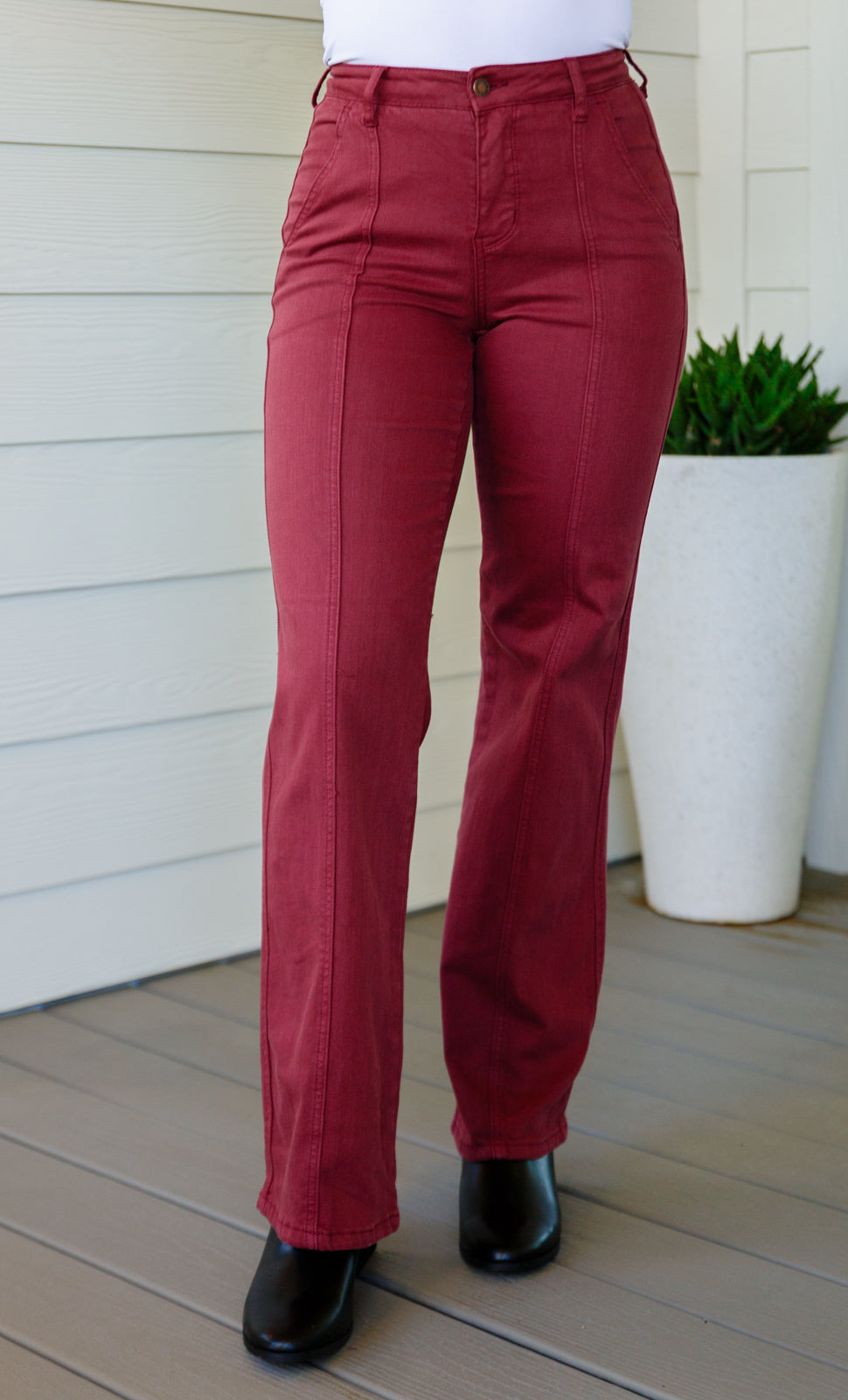 Phoebe High Rise Front Seam Straight Jeans in Burgundy Ave Shops