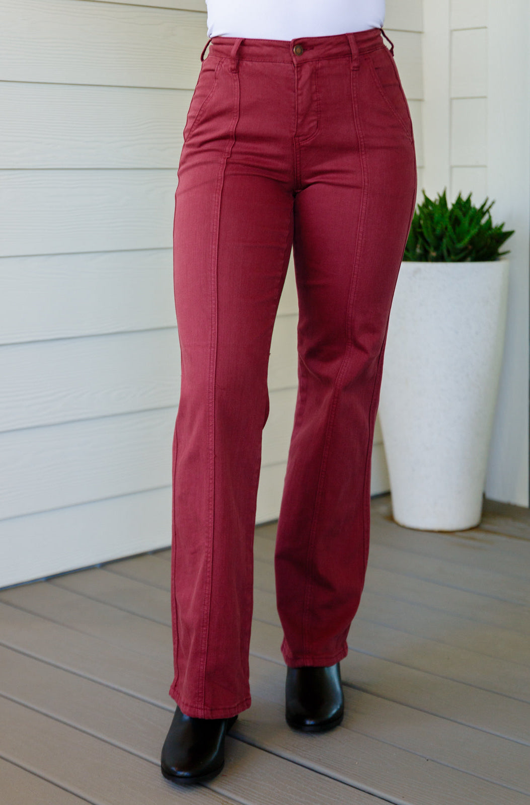 Phoebe High Rise Front Seam Straight Jeans in Burgundy Ave Shops