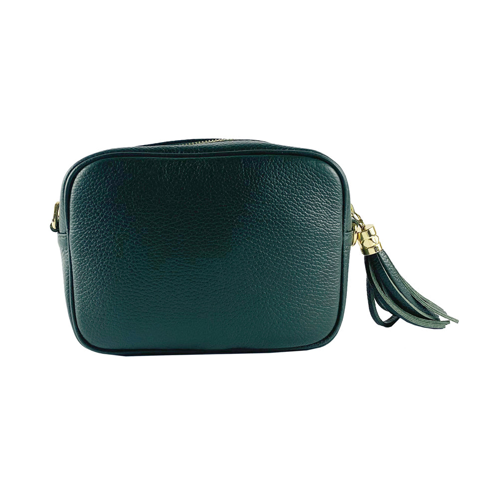 RB1007E | Tracollina  Donna in Vera Pelle Made in Italy.Tracolla removibile. Attacchi con moschettoni in metallo Oro Lucido - Colore Verde - Dimensioni: cm 20 x 15 x 7 Kailimood.store