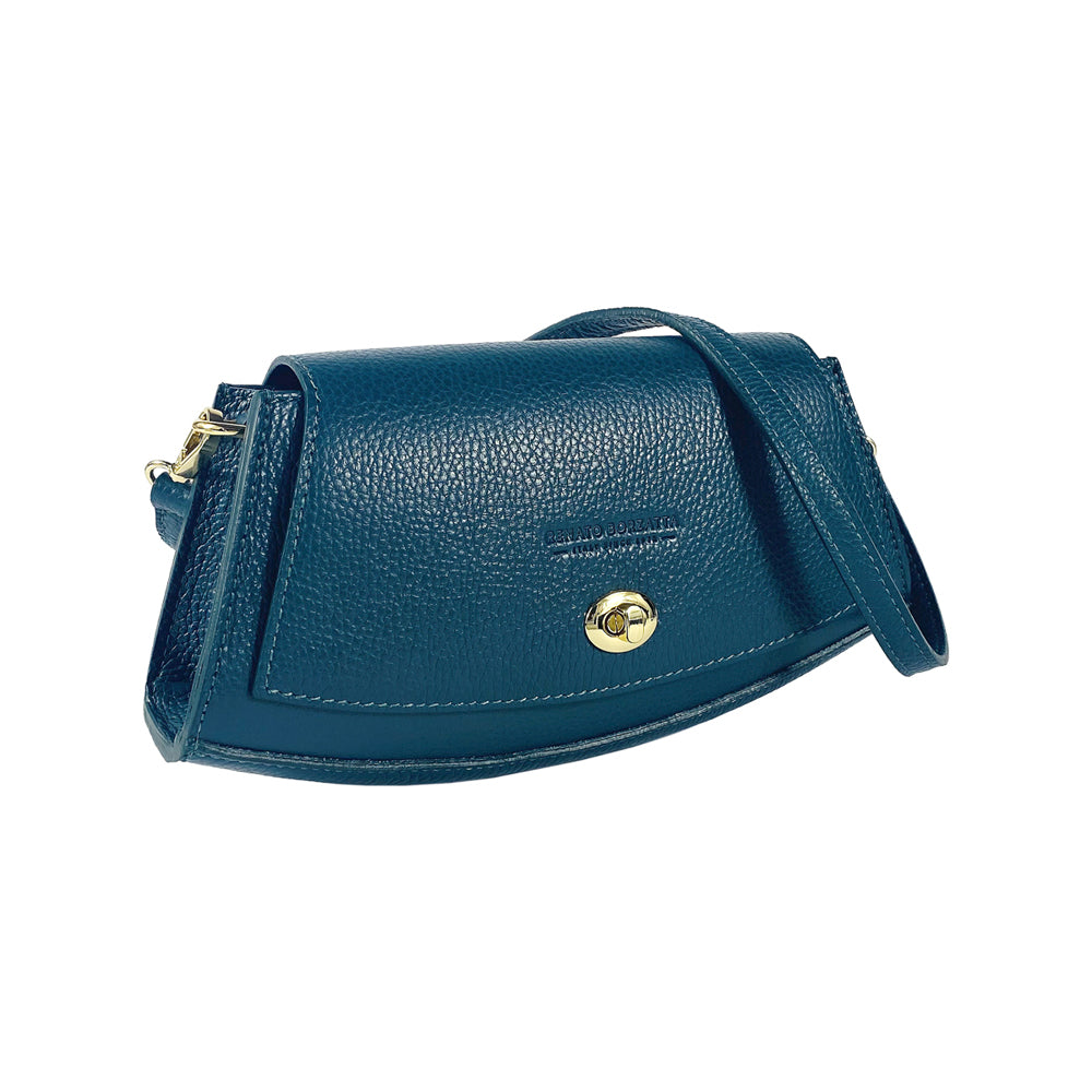 RB1009E | Borsa Donna a Spalla in Vera Pelle Made in Italy. Tracolla removibile. Attacchi con moschettoni in metallo Oro Lucido - Colore Verde - Dimensioni: cm 30 x 16 x 7 Kailimood.store