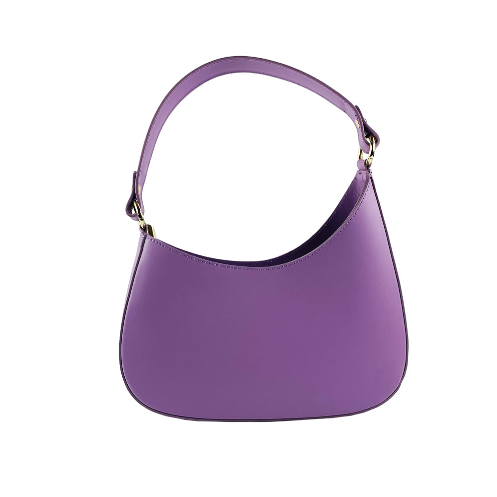 RB1013CI | Borsa Donna a spalla e Tracolla removibili in Vera Pelle Made in Italy. Attacchi con moschettoni in metallo Oro Lucido - Colore Lilla - Dimensioni: cm 28 x 6 x 25 + 12 (manico) Kailimood.store