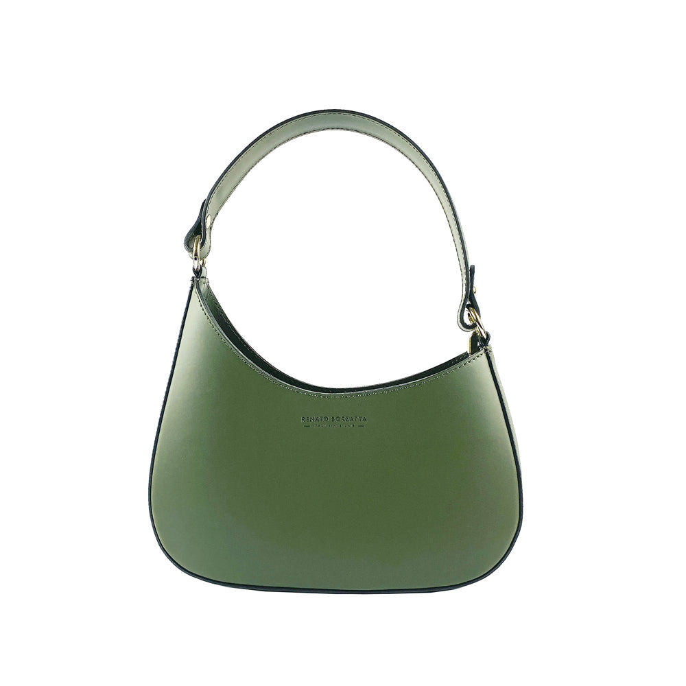 RB1013E | Borsa Donna a spalla e Tracolla removibili in Vera Pelle Made in Italy. Attacchi con moschettoni in metallo Oro Lucido - Colore Verde - Dimensioni: cm 28 x 6 x 25 + 12 (manico) Kailimood.store