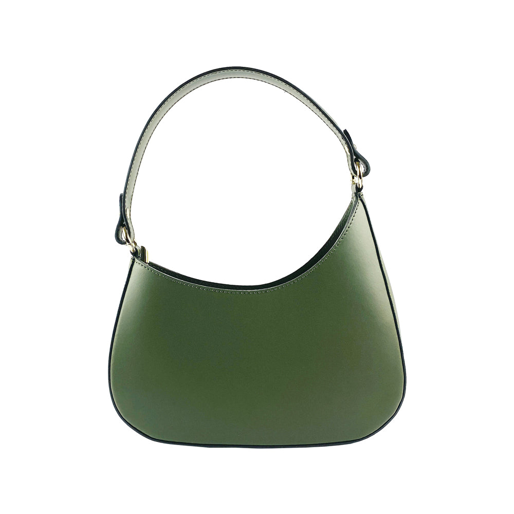 RB1013E | Borsa Donna a spalla e Tracolla removibili in Vera Pelle Made in Italy. Attacchi con moschettoni in metallo Oro Lucido - Colore Verde - Dimensioni: cm 28 x 6 x 25 + 12 (manico) Kailimood.store