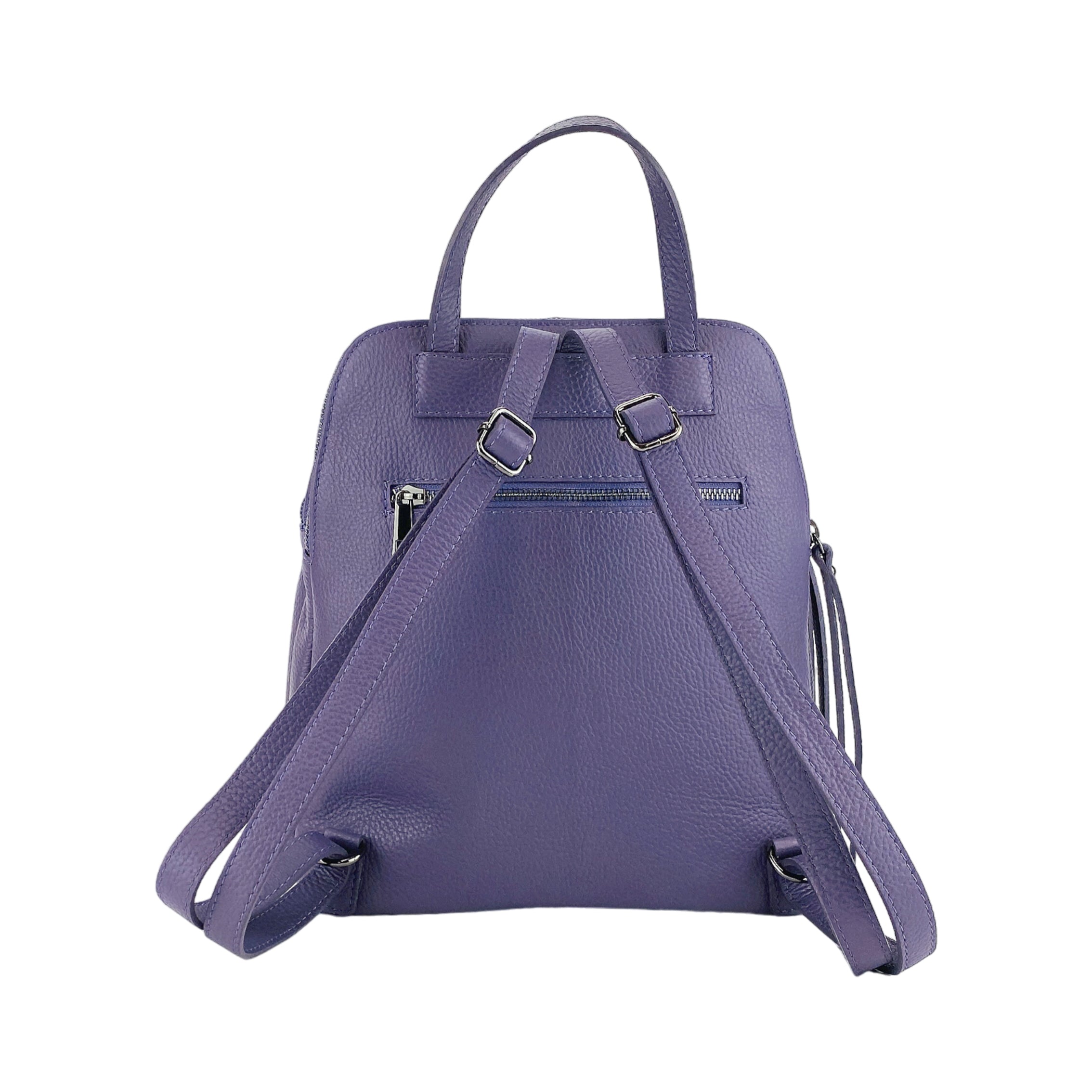 RB1018Y | Zaino Donna Doppio scomparto in Vera Pelle Made in Italy con spallacci regolabili. Accessori in metallo Canna di Fucile - Colore Viola - Dimensioni: cm 26 x 30 x 14,5 Kailimood.store