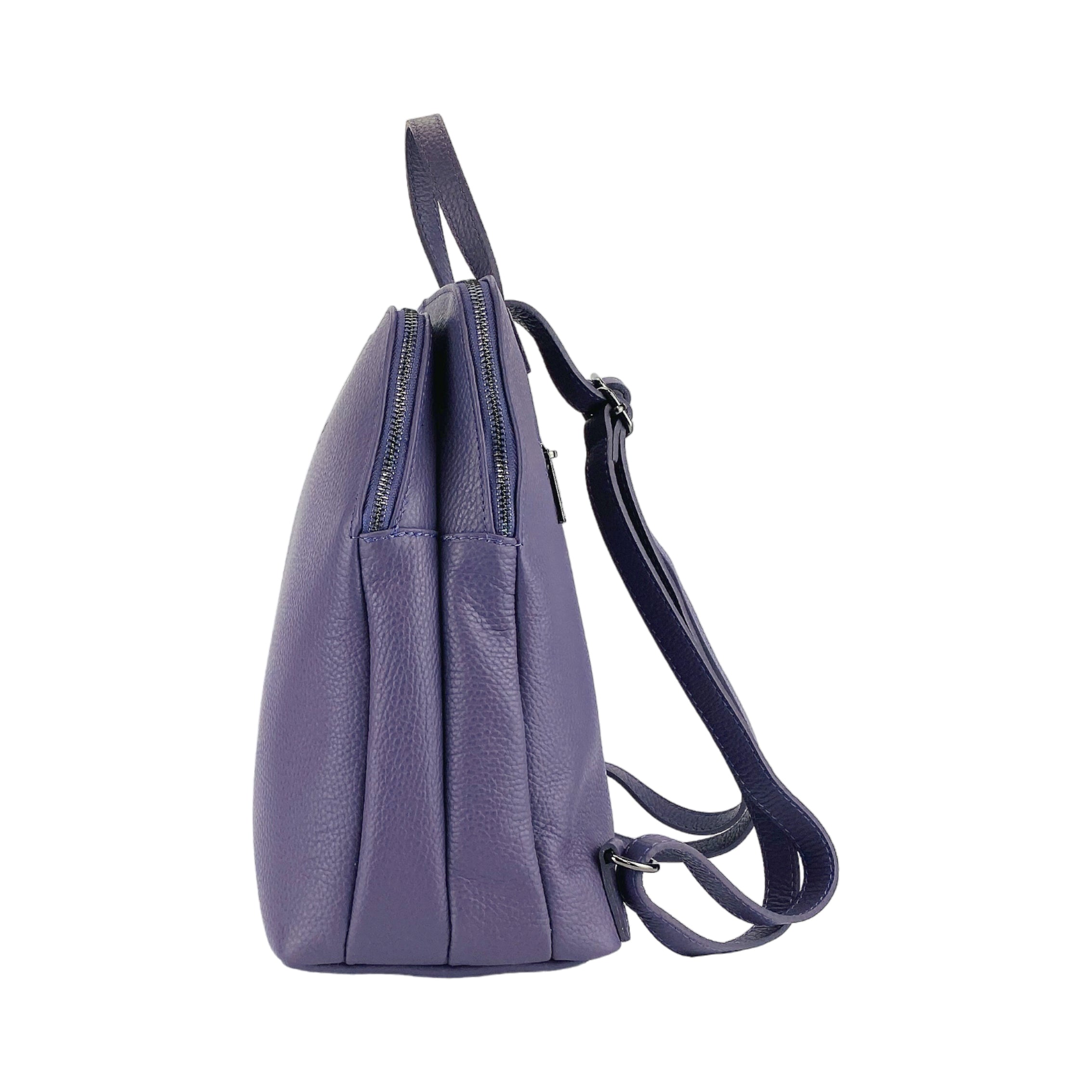 RB1018Y | Zaino Donna Doppio scomparto in Vera Pelle Made in Italy con spallacci regolabili. Accessori in metallo Canna di Fucile - Colore Viola - Dimensioni: cm 26 x 30 x 14,5 Kailimood.store