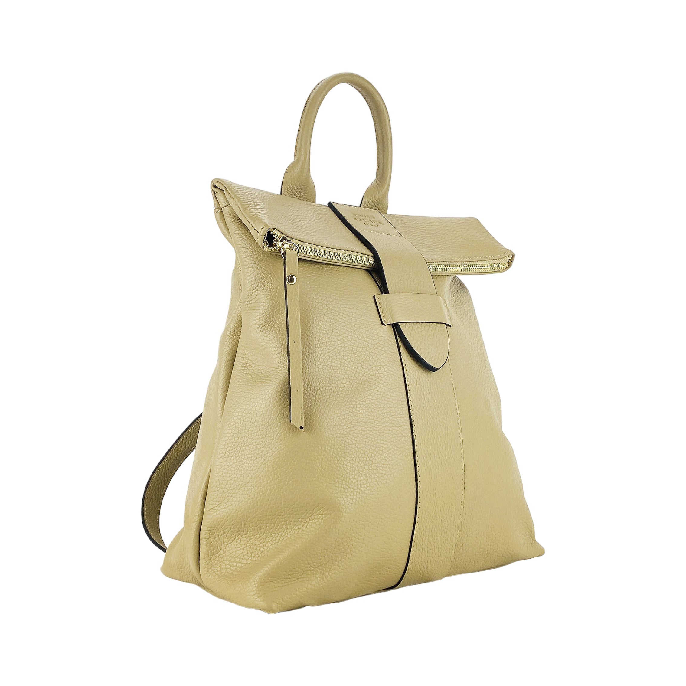 RB1021AL | Zaino Donna Morbido in Vera Pelle Made in Italy con Spallacci regolabili. Chiusura lampo e Accessori in metallo Oro Lucido - Colore Beige - Dimensioni: cm 30 x 34 x 10,5 Kailimood.store