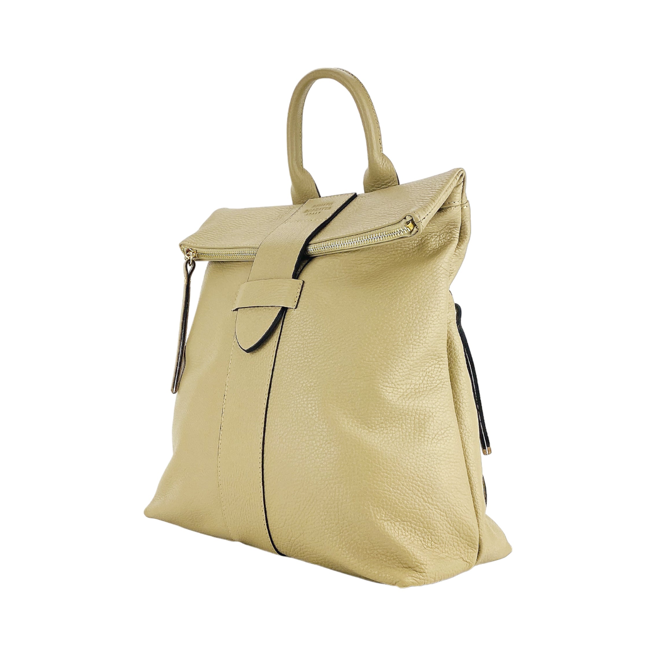 RB1021AL | Zaino Donna Morbido in Vera Pelle Made in Italy con Spallacci regolabili. Chiusura lampo e Accessori in metallo Oro Lucido - Colore Beige - Dimensioni: cm 30 x 34 x 10,5 Kailimood.store