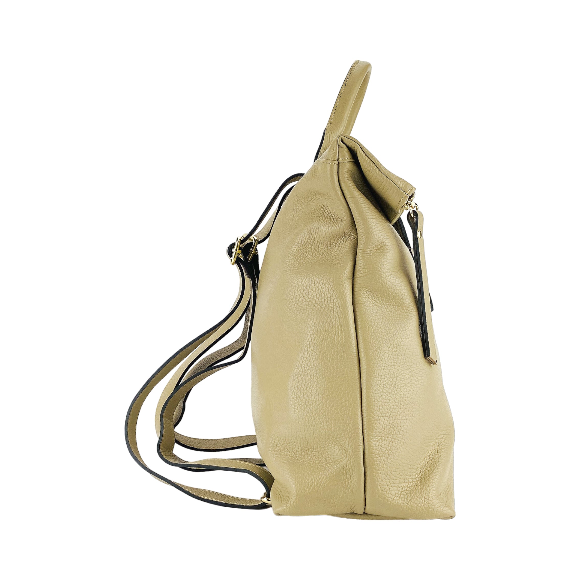 RB1021AL | Zaino Donna Morbido in Vera Pelle Made in Italy con Spallacci regolabili. Chiusura lampo e Accessori in metallo Oro Lucido - Colore Beige - Dimensioni: cm 30 x 34 x 10,5 Kailimood.store